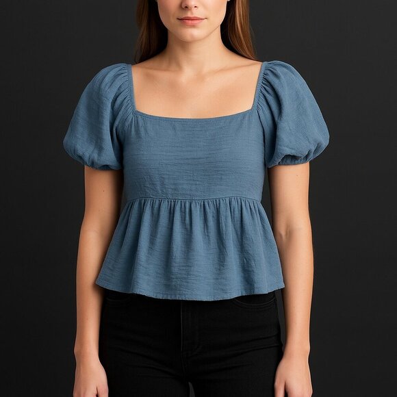 💙 Melrose and Market Blue Smocked Peplum Blouse – Size Small 💙 NWT | 2-Tie Bac - Picture 1 of 12